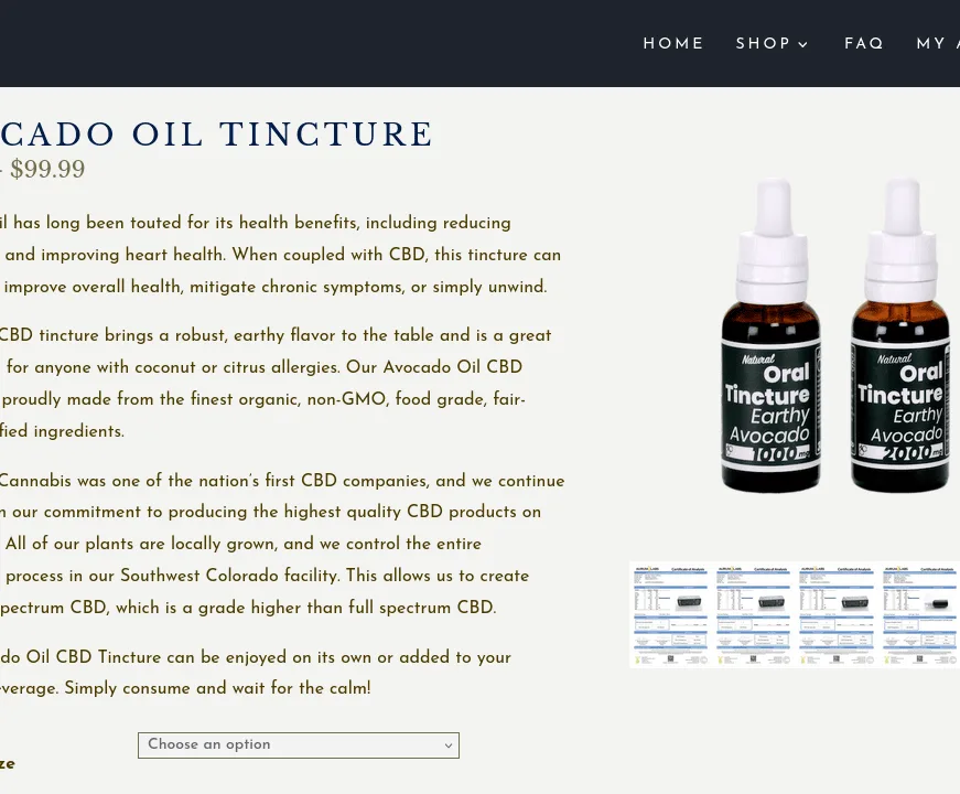 4 Corners Cannabis Robust & Earthy Avocado Oil CBD Tincture image 2