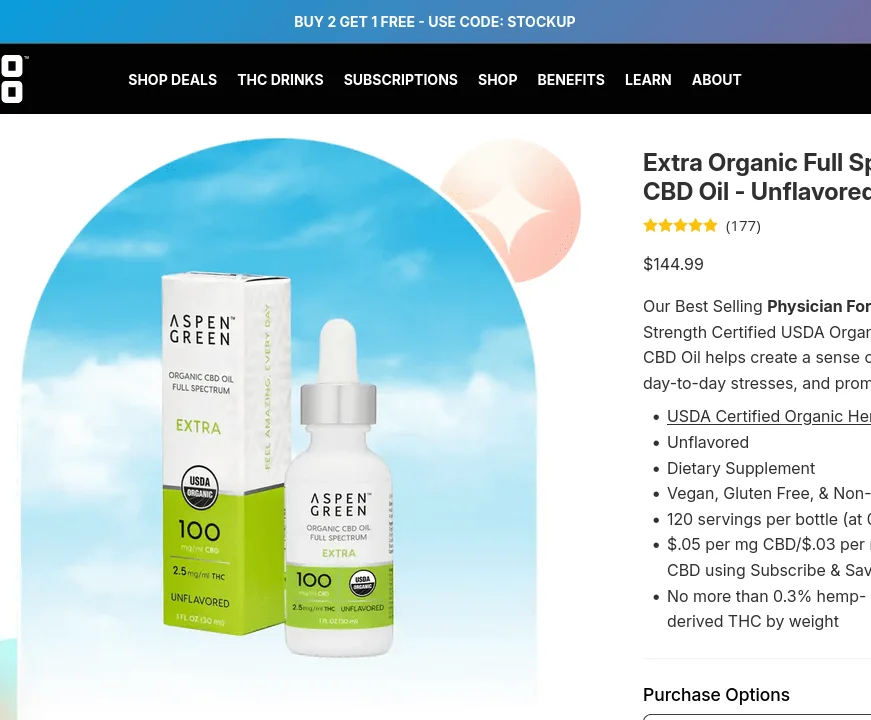 Aspen Green Extra Organic Full Spectrum CBD Oil - Unflavored image 4