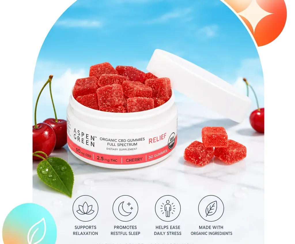 Aspen Green Relief Organic Full Spectrum CBD Gummies