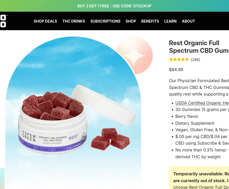 Aspen Green Rest Organic Full Spectrum CBD Gummies image 4