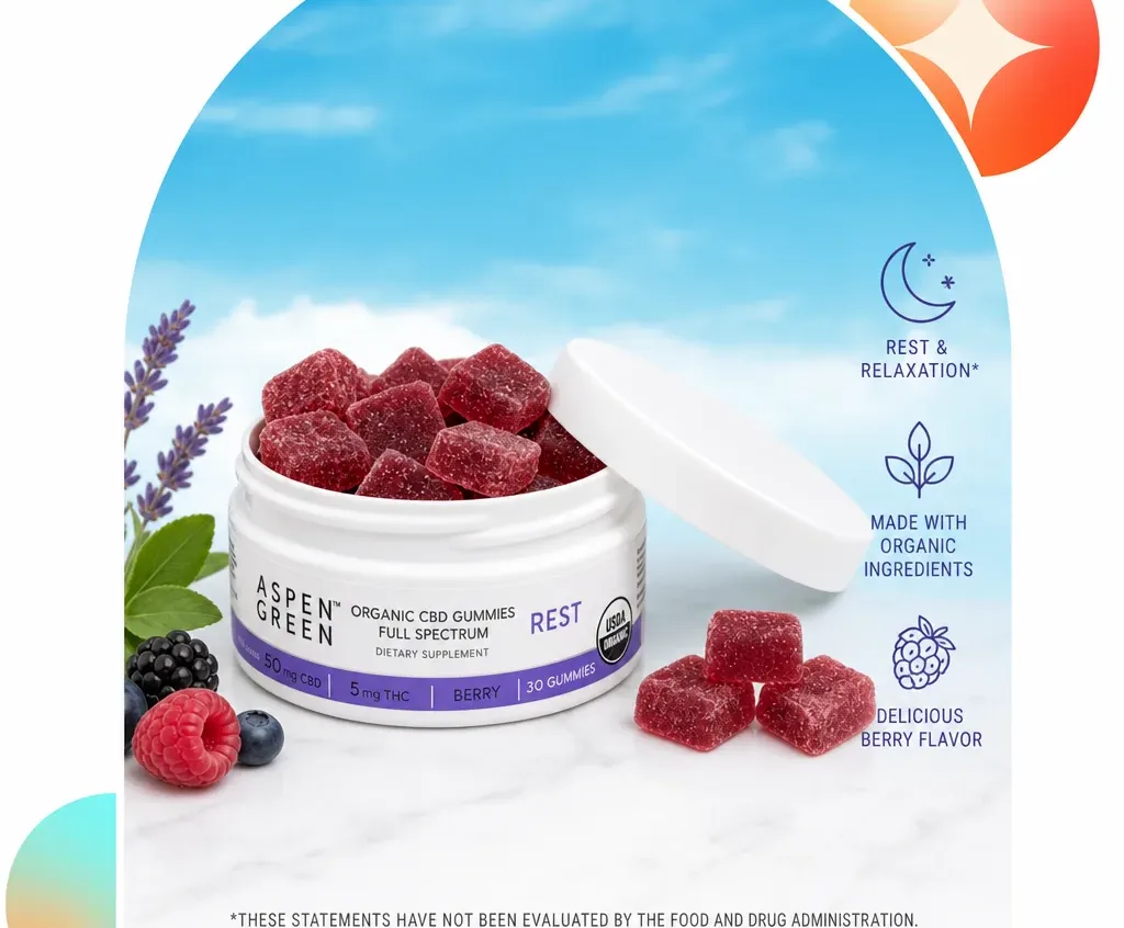 Aspen Green Rest Organic Full Spectrum CBD Gummies