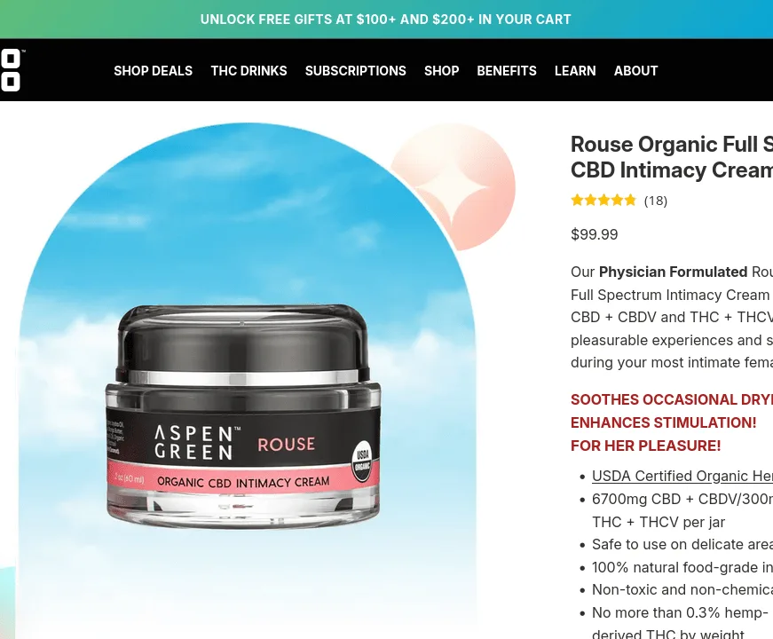 Aspen Green Rouse Organic Full Spectrum CBD Intimacy Cream image 4