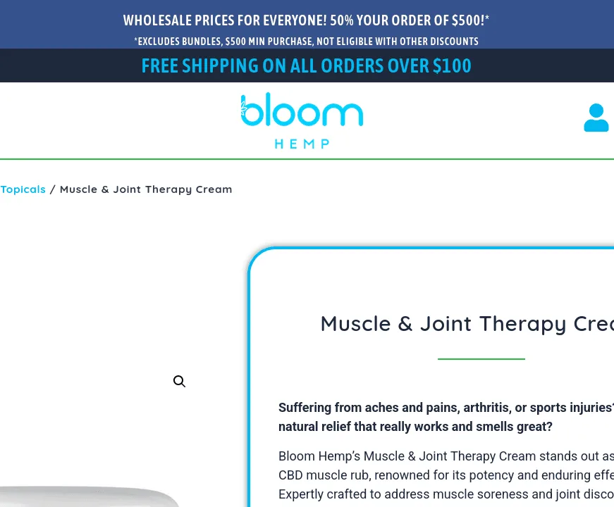 Bloom Hemp Muscle & Joint Therapy Cream image 4