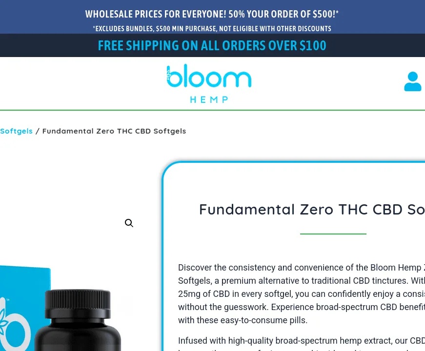 Bloom Hemp Fundamental Zero THC CBD Softgels image 5