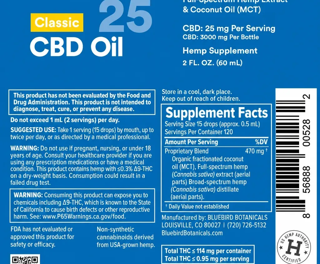 Bluebird Botanicals Classic CBD Oil - Extra Strength image 2