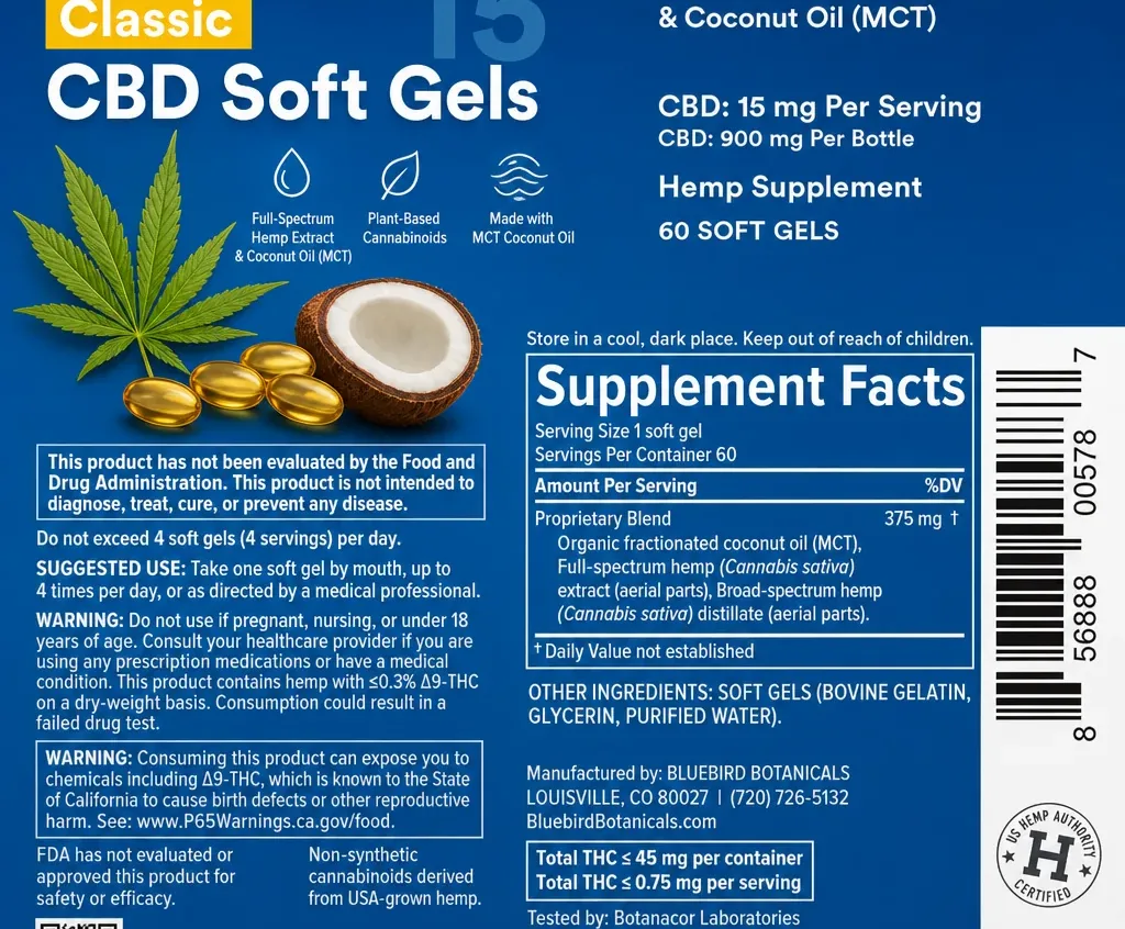 Bluebird Botanicals Classic CBD Oil Soft Gels image 4