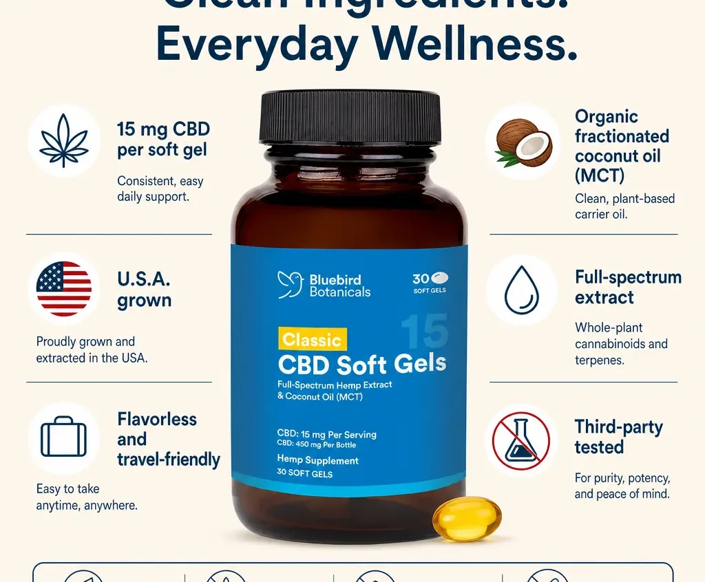 Bluebird Botanicals Classic CBD Oil Soft Gels image 7