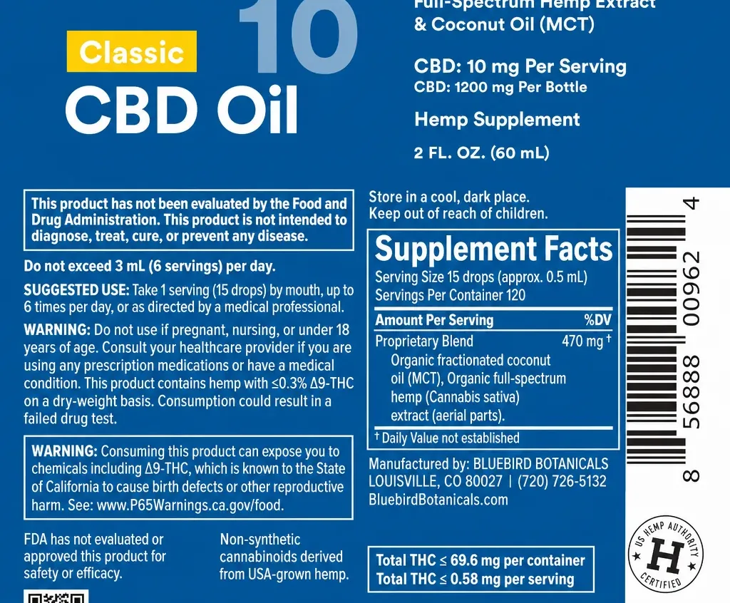 Bluebird Botanicals Classic CBD Oil image 2