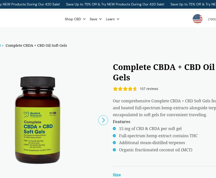 Bluebird Botanicals Complete CBDA + CBD Oil Soft Gels image 6