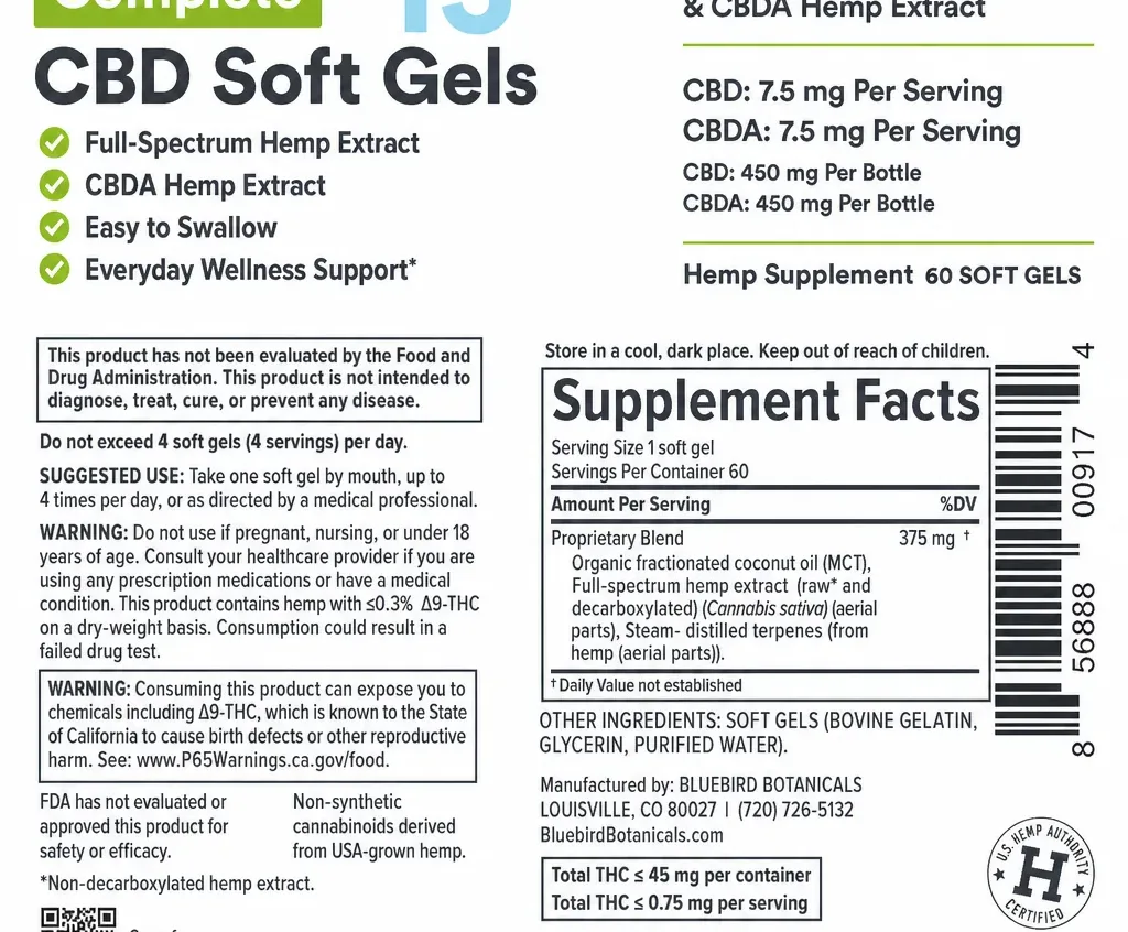 Bluebird Botanicals Complete CBDA + CBD Oil Soft Gels image 4