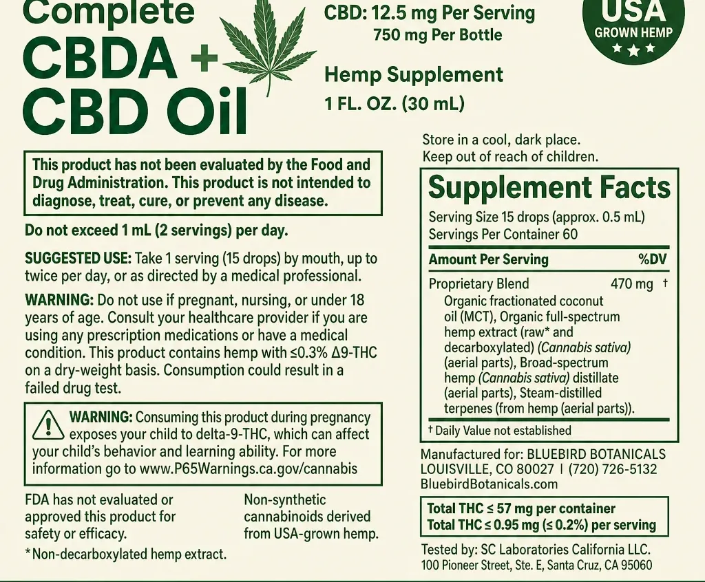 Bluebird Botanicals Complete CBDA + CBD Oil image 4