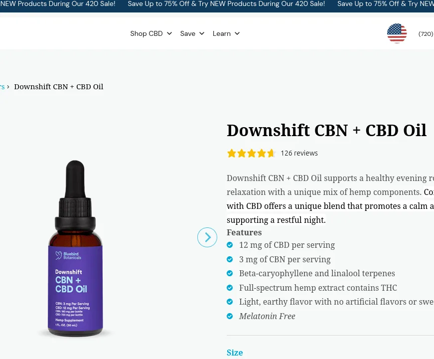 Bluebird Botanicals Downshift CBN + CBD Oil image 4