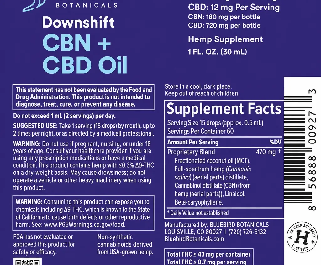 Bluebird Botanicals Downshift CBN + CBD Oil image 3
