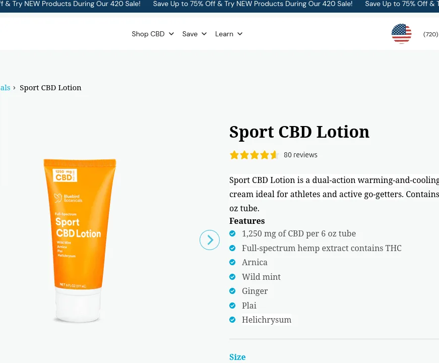 Bluebird Botanicals Sport CBD Lotion image 5