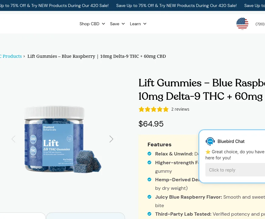 Bluebird Botanicals Lift Gummies – Blue Raspberry image 7