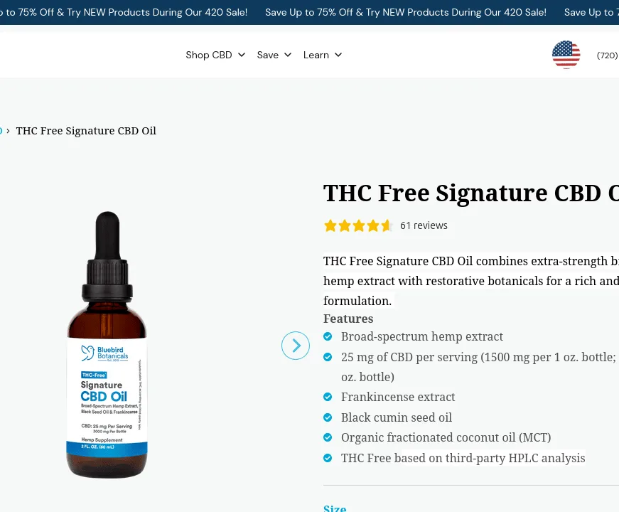 Bluebird Botanicals THC Free Signature CBD Oil image 4