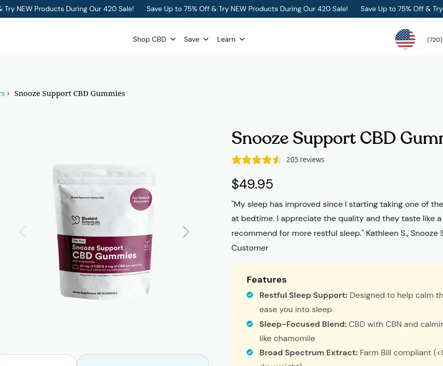 Bluebird Botanicals Snooze Support CBD Gummies image 6
