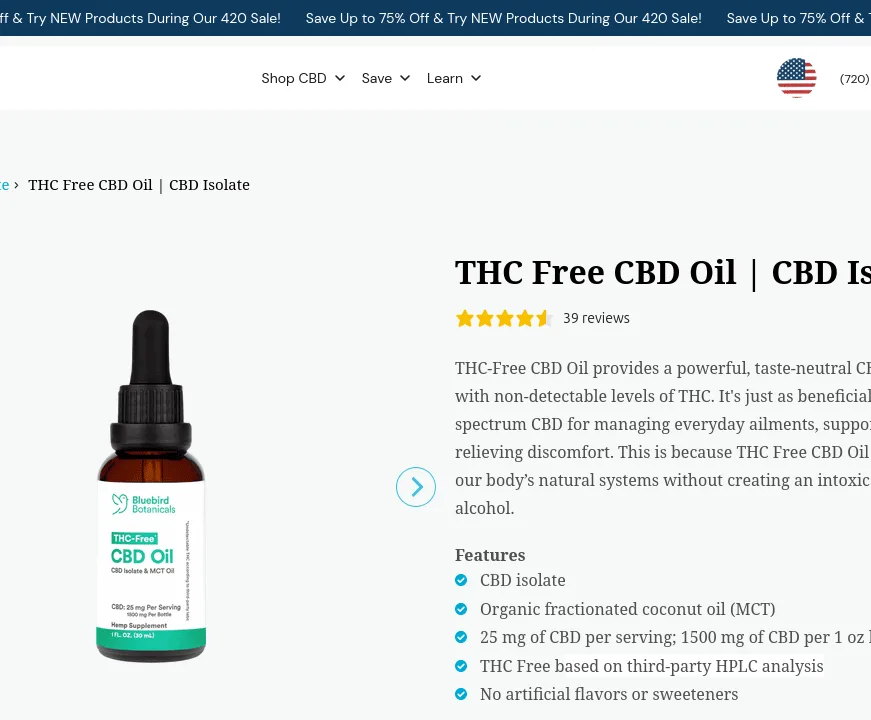 Bluebird Botanicals THC Free CBD Oil image 4