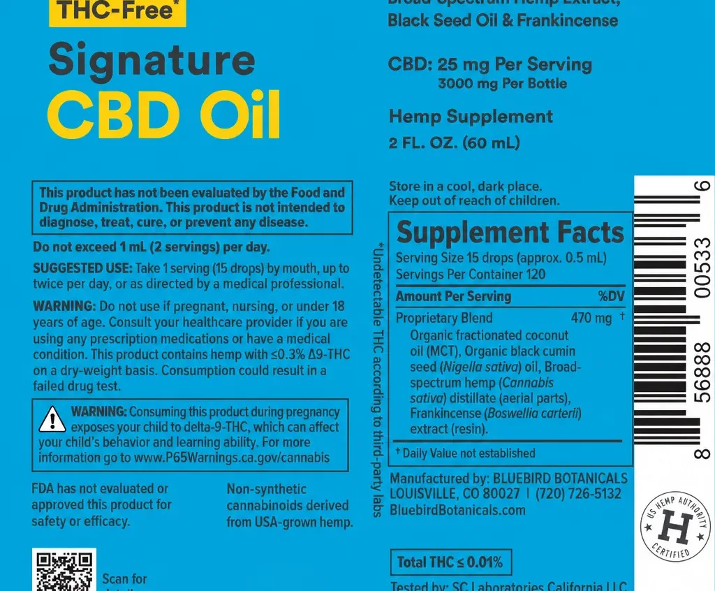 Bluebird Botanicals THC Free Signature CBD Oil image 2