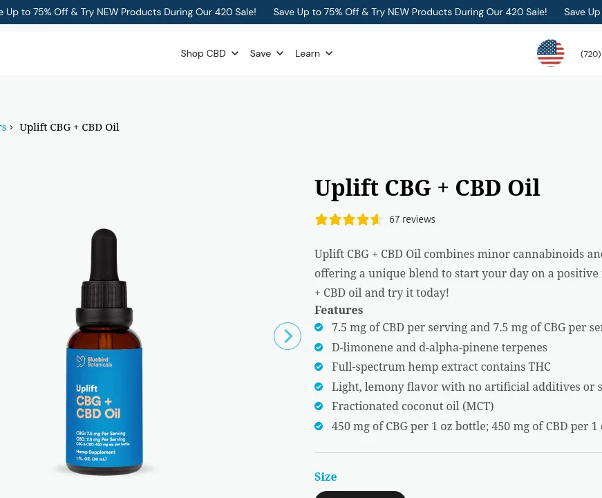 Bluebird Botanicals Uplift CBG + CBD Oil image 4