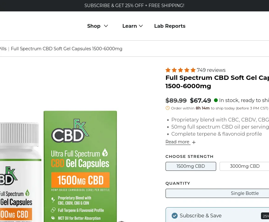 CBDfx Full Spectrum CBD Soft Gel Capsules image 3
