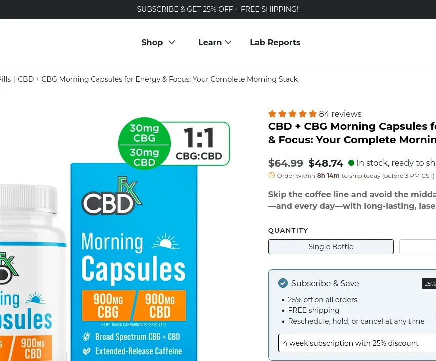 CBDfx CBD + CBG Morning Capsules for Energy & Focus image 4