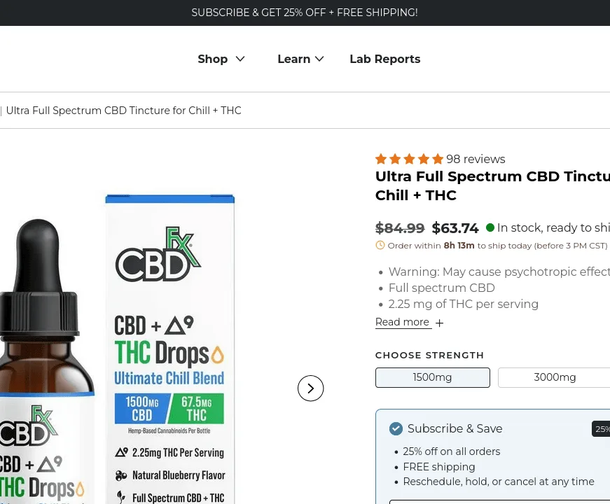 CBDfx Ultra Full Spectrum CBD Tincture for Chill + THC image 4