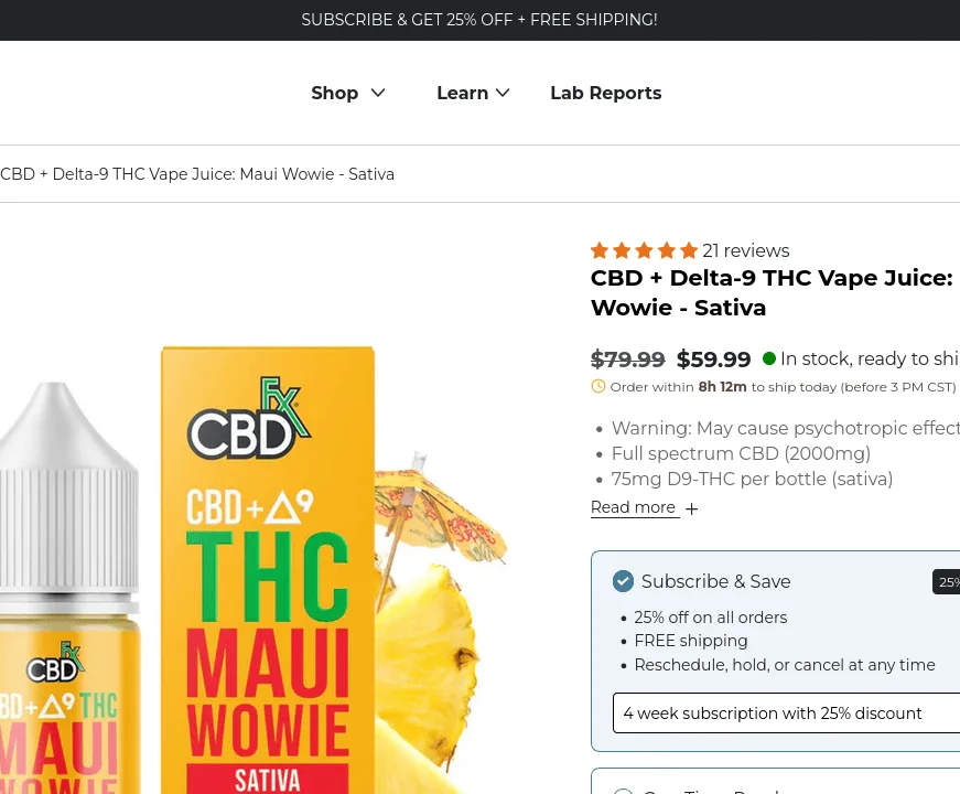 CBDfx Maui Wowie Sativa Vape Juice image 2