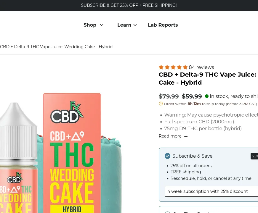 CBDfx Wedding Cake Hybrid Vape Juice image 2