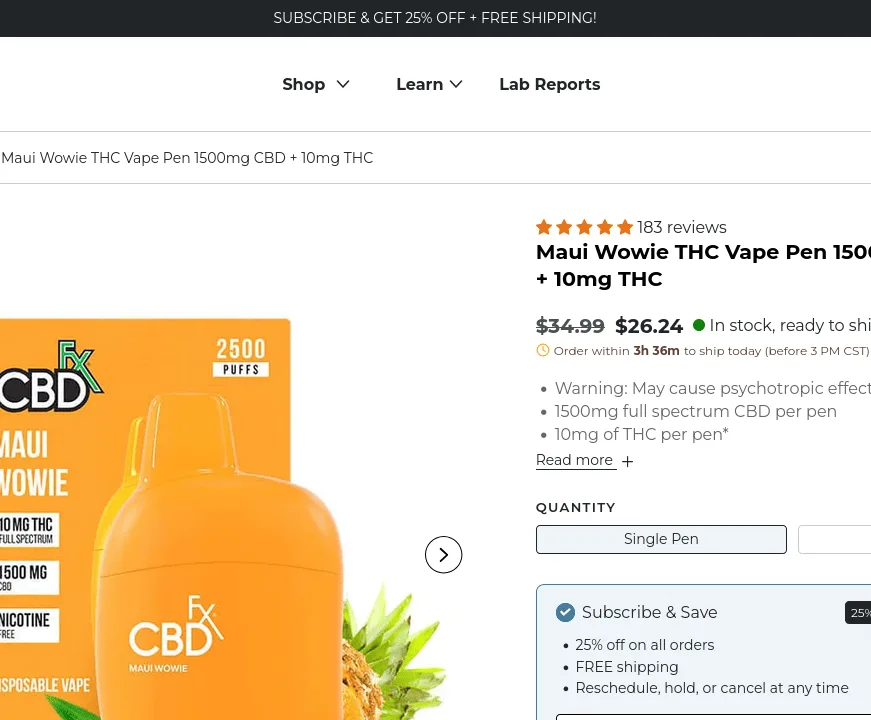 CBDfx Maui Wowie THC Vape Pen image 3