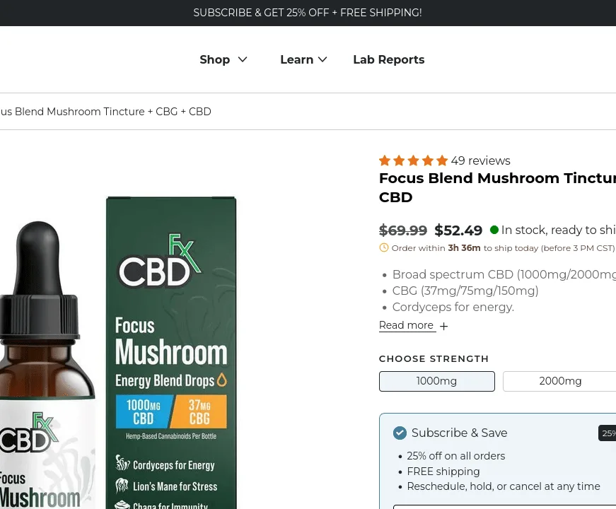 CBDfx Focus Blend Mushroom Tincture + CBG + CBD image 4