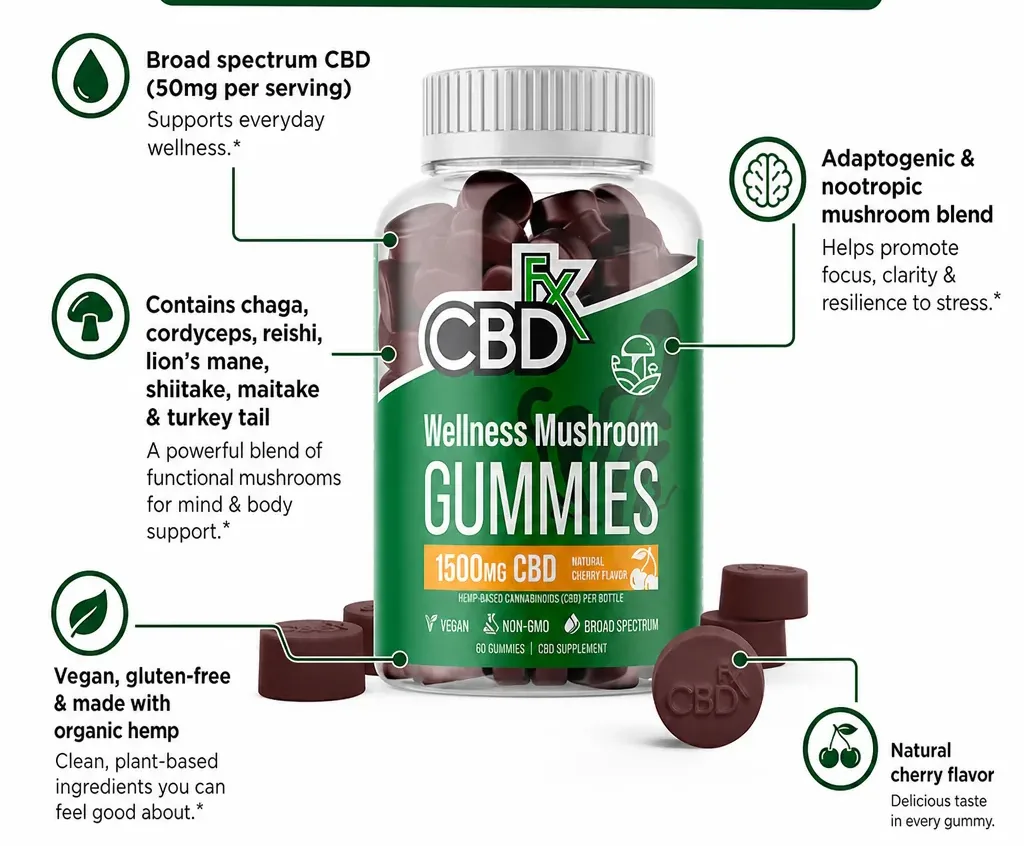 CBDfx CBD Gummies With Mushrooms for Wellness image 3