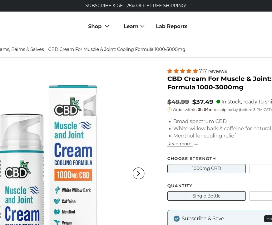 CBDfx CBD Cream for Muscle & Joint: Cooling Formula image 3