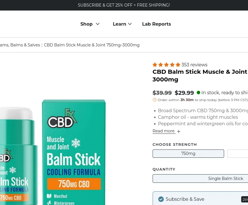 CBDfx CBD Balm Stick Muscle & Joint image 4