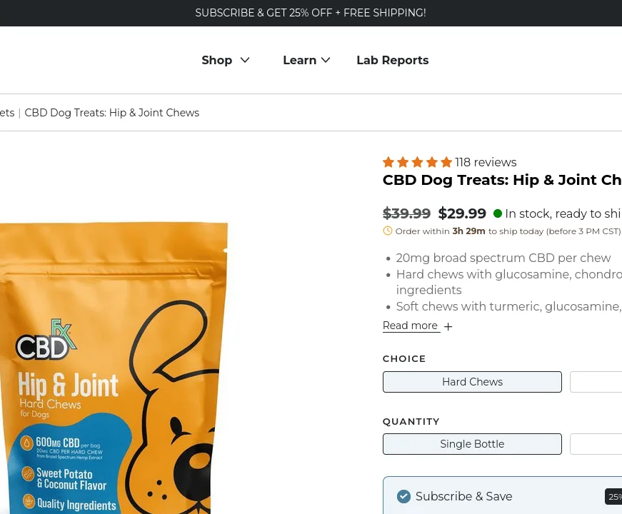 CBDfx CBD Dog Treats: Hip & Joint Chews image 3