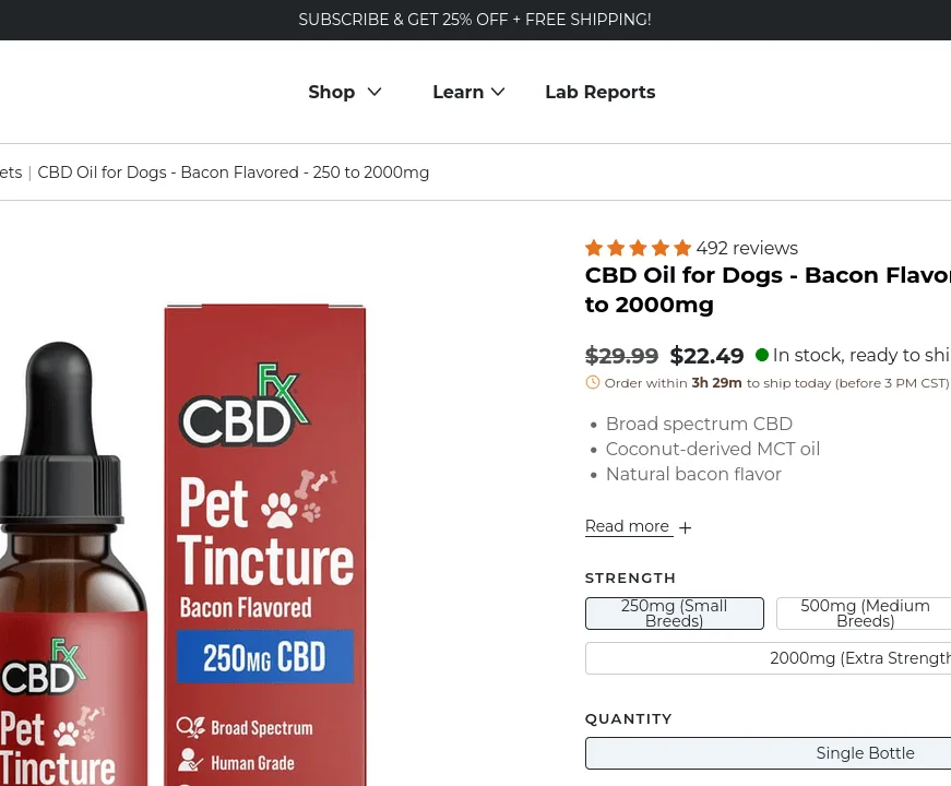 CBDfx CBD Oil for Dogs - Bacon Flavored image 3