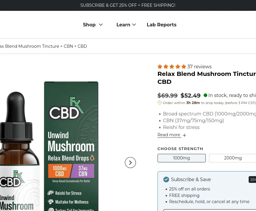 CBDfx Relax Blend Mushroom Tincture + CBN + CBD image 4