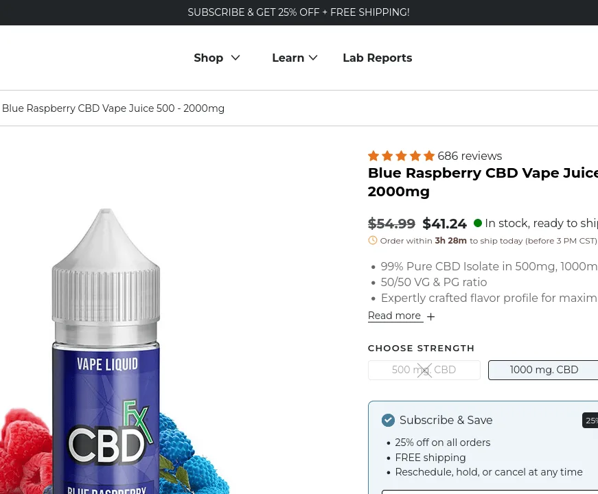 CBDfx Blue Raspberry CBD Vape Juice image 4