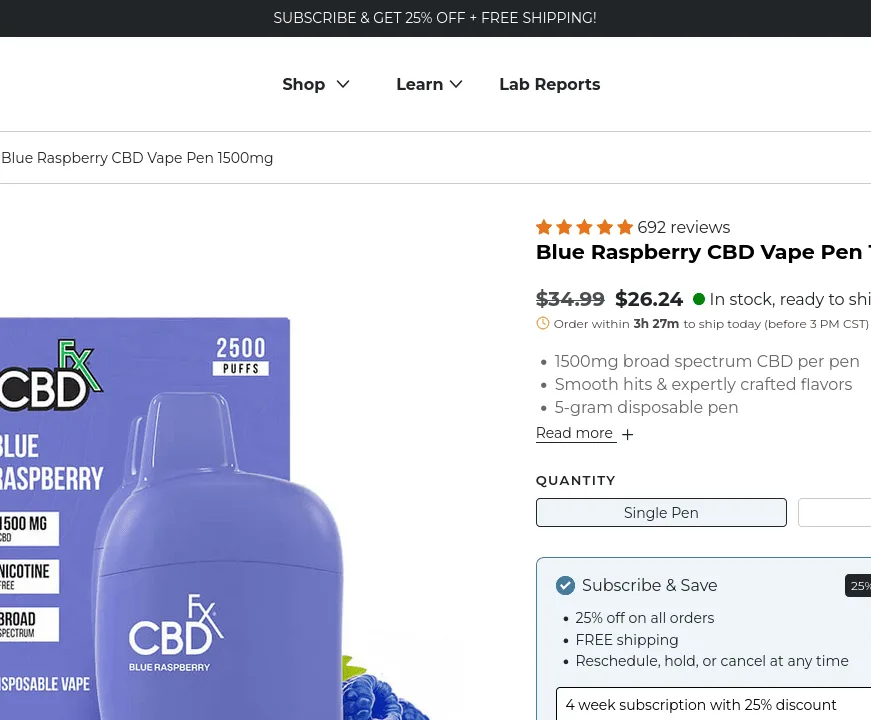 CBDfx Blue Raspberry CBD Vape Pen image 2