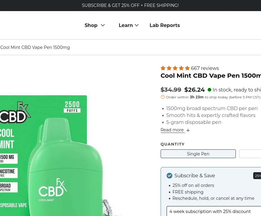 CBDfx Cool Mint CBD Vape Pen image 2