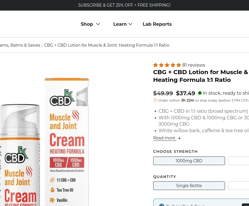 CBDfx CBG + CBD Lotion for Muscle & Joint: Heating Formula image 3