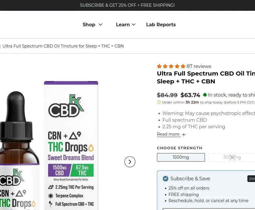 CBDfx Ultra Full Spectrum CBD Oil Tincture for Sleep + THC + CBN image 4