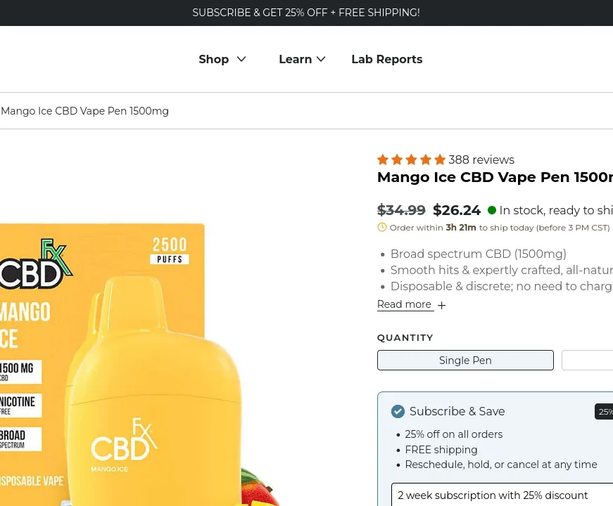 CBDfx Mango Ice CBD Vape Pen image 2