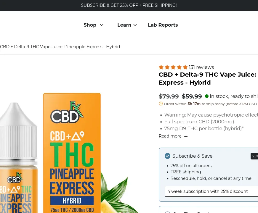 CBDfx Pineapple Express Hybrid Vape Juice image 2