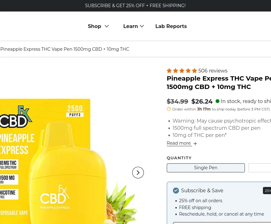 CBDfx Pineapple Express THC Vape Pen image 3