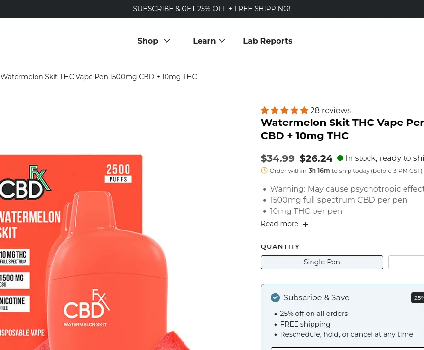 CBDfx Watermelon Skit THC Vape Pen image 3