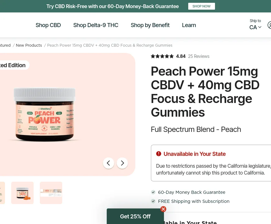 CBDistillery Peach Power Focus & Recharge Gummies image 3
