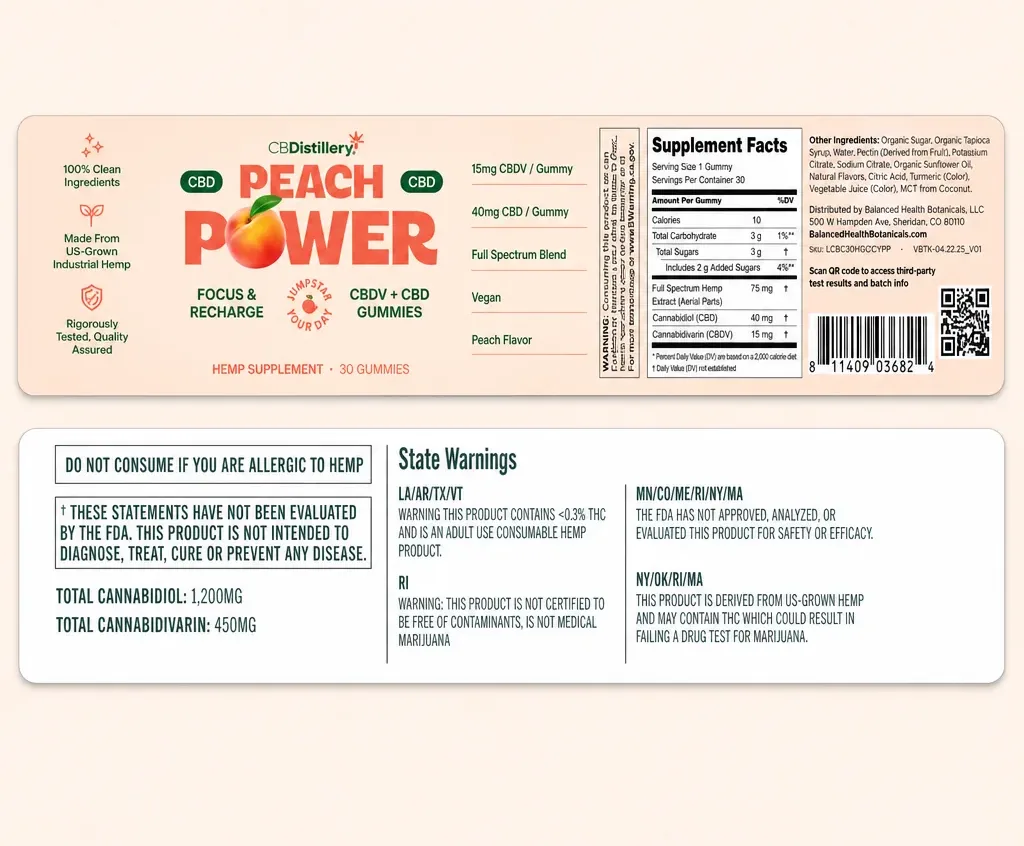 CBDistillery Peach Power Focus & Recharge Gummies image 2