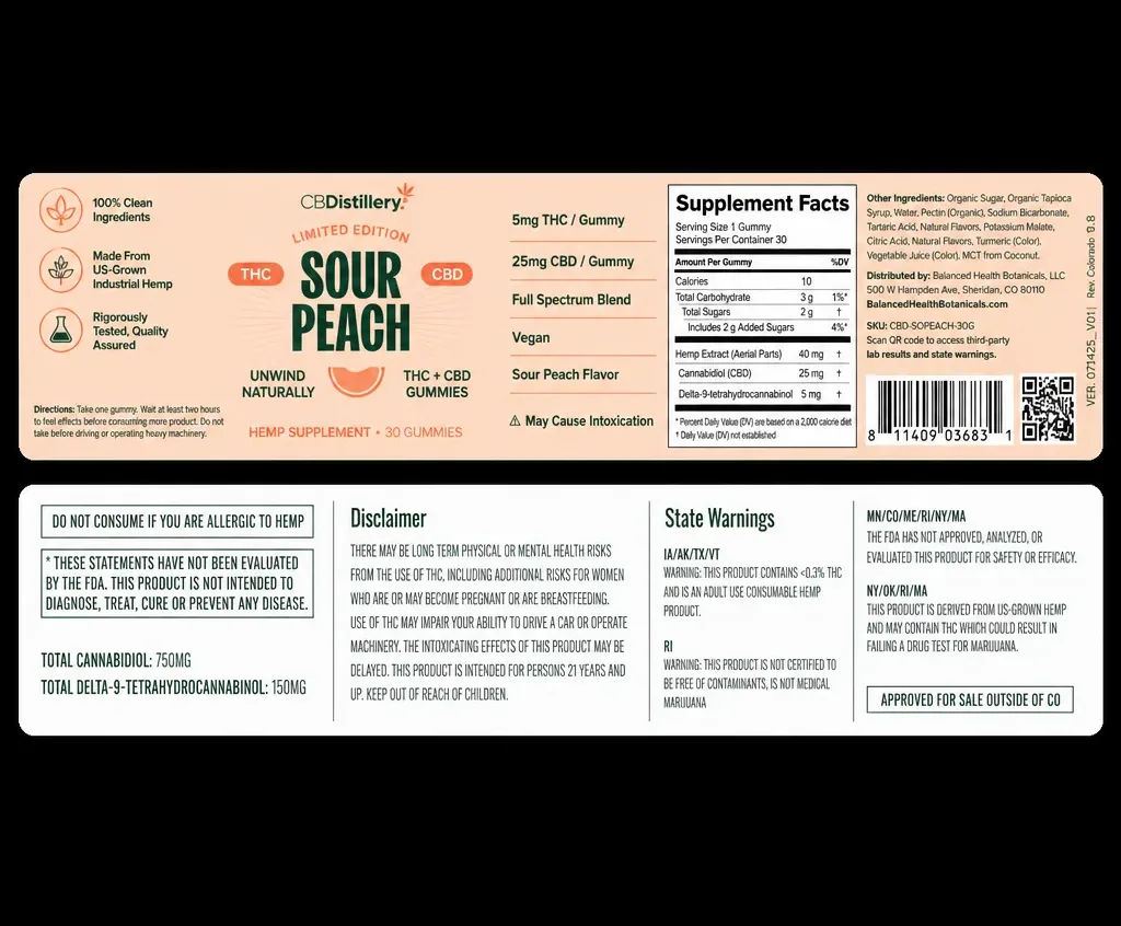CBDistillery Sour Peach Gummies image 2