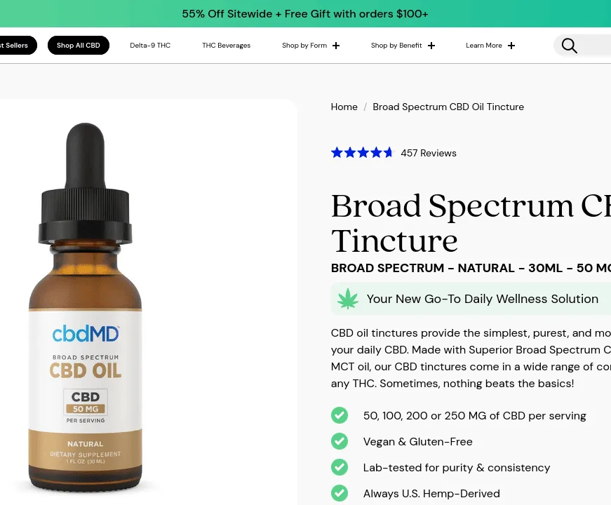cbdMD Broad Spectrum CBD Oil Tincture image 2